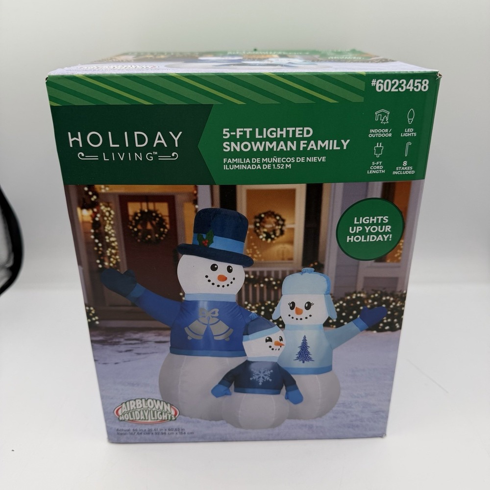 Holiday Living Lighted‎ Snowman Family Inflatable Christmas Winter 5 ft NEW